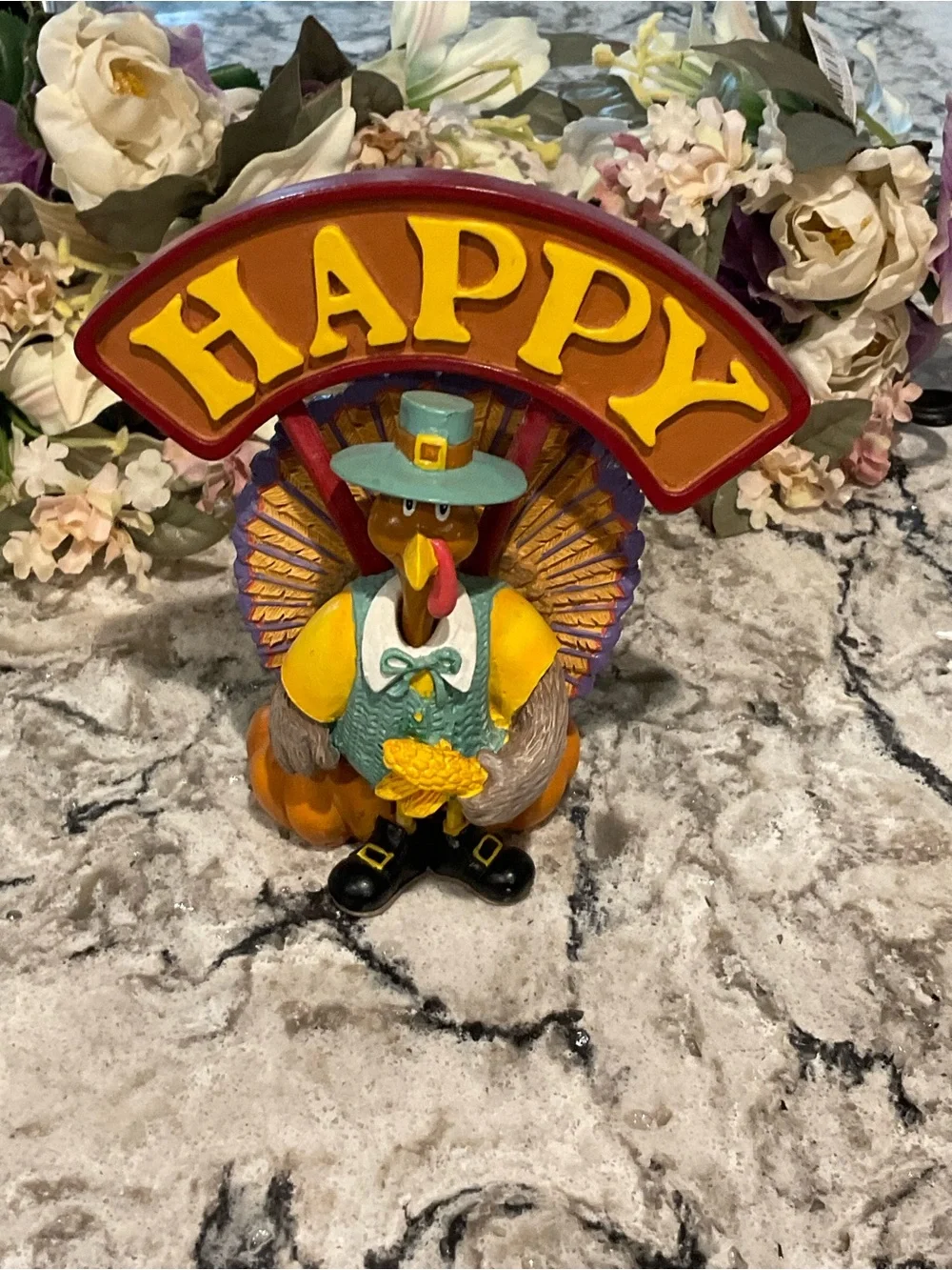 BP-Happy Thanksgiving Turkey Table Accent - Yellow & Teal
